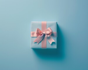 Minimalist design of a gift box with a sleek ribbon, standing out on a flat