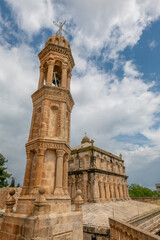 Unique architectural details and blue sky of the Virgin Mary Monastery located in Anitli village of Midyat district of Mardin