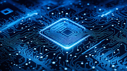 Microchip circuit boards, artificial intelligence chips, technological and business backgrounds