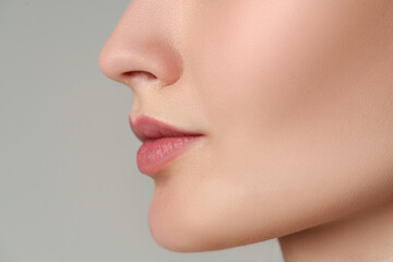 Close up of pink natural female lips - 788458962