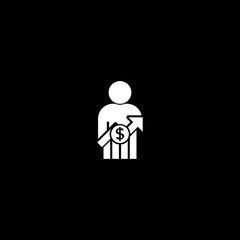 Employee salary increase icon isolated on dark background