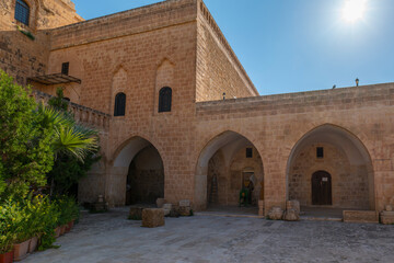 Fototapeta na wymiar Mardin Deyrulzafaran Monastery stone building photographs taken from various angles