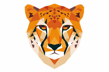 A minimalistic cheetah face icon in fiery orange tones, featuring bold, geometric shapes. Isolated on white background.