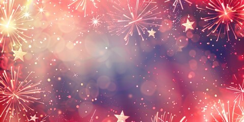 A patriotic background with fireworks and stars, featuring a blank area for holiday greetings. 