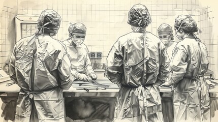 Working surgeon in operating room vintage