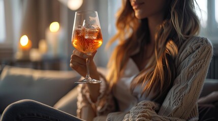 A person relaxing with a glass of wine
