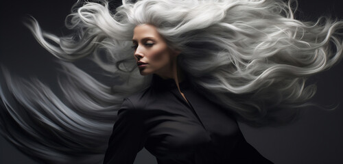 Surreal Beauty with Swirling Silver Hair - 788462542