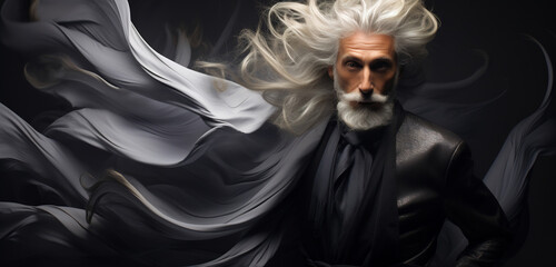 Enigmatic Man with Tornado of Silver Curls - 788462762