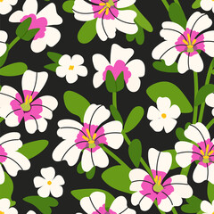 Bacopa Monnieri Seamless pattern with Brahmi flower, plant and leaves. Spring vector background for print, fabric, tablecloth, wrapping paper, wallpaper, textile, cover. Indian pennywort
