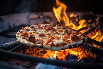 Homemade Pizza Grilling Over Open Flame - 788463353