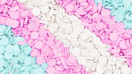 Baby pink blue white transgender medication testosterone estrogen health care dangerous drugs safeguarding 3d illustration render digital rendering	 - 788464311