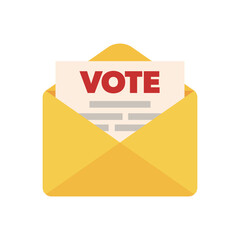 Vote sign on a paper in the envelope. Letter with vote word. Vector.