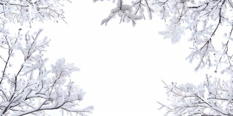 A winter wonderland with snow-covered branches and a blank area for personalized messages. 