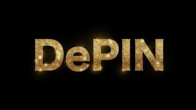 Sparkling golden "DePIN", alpha channel, transparent background