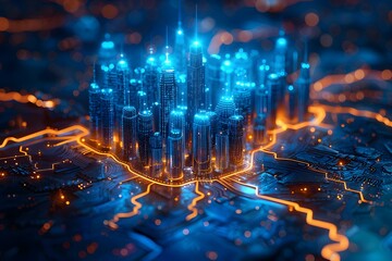Radiant Metropolis of Illuminated Skyscrapers and Futuristic Connectivity