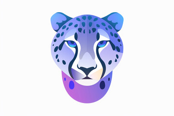 A modern cheetah face icon with a gradient of cool blues and purples, showcasing a sense of tranquility and elegance. Clean lines and negative space add to its minimalist appeal.