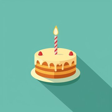 birthday cake icon flat style illustration with long shad