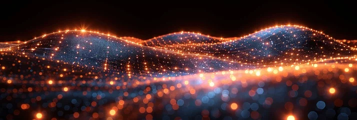 Foto op Plexiglas Blurry mountain landscape at night with glowing lights © Ihor