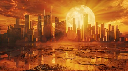 Melting Cityscape: A Scorching Reminder of Global Warming's Intensifying Effects - obrazy, fototapety, plakaty