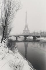 Black and white of the Eiffel Tower in Paris