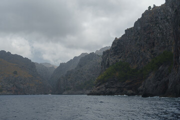 View of Serra de Tramuntana from the sea, Escorca, Mallorca island, Spain