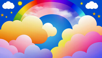 Fairytale cartoon landscape with rainbow