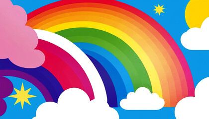 Fairytale cartoon landscape with rainbow