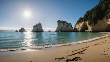  Panoramic picture of Cathedral Cove beach in summer without people during daytime © Nature Creative