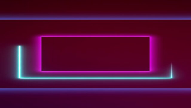 fluorescent ultraviolet light glowing neon lines Abstract background 4k neon box circle pattern