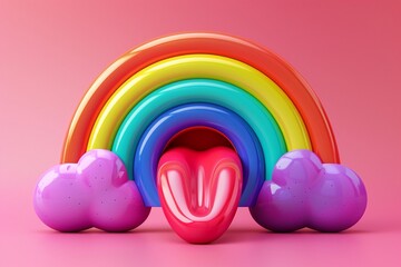 Tongue tasting rainbow, cartoon, 3D minimalism, bright, isolated background , digital photography