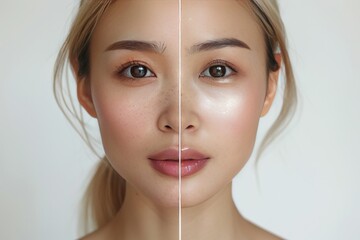 Young to Old Womans Face Comparison: Dual Aging, Salicylic Acid Cream Impact, Modern Skincare Solutions.