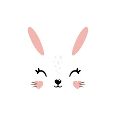 Vector illustration of cute bunny, rabbit, hare. Cutie animal portrait in pastel colors. Stickers, wall art, kids room decoration, easter decor, print, design