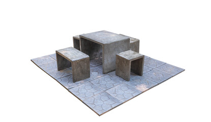 The old vintage concrete loft table set on gray stone tile floor isolated on transparent background, png file