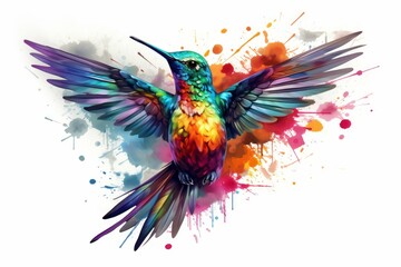 Fototapeta premium Lively Rainbow colorful hummingbird. Mexico green bird. Generate Ai