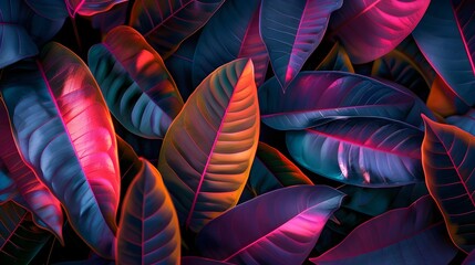 fluorescent tropical leaves background pattern