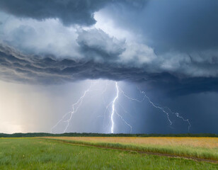 A stormy sky with lightning