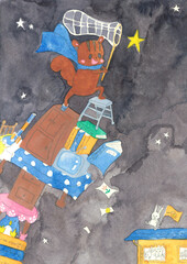 星を捕まえようとするしまりすのイラスト