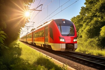 Naklejka premium Modern passenger transportation, locomotive with wagons for passengers