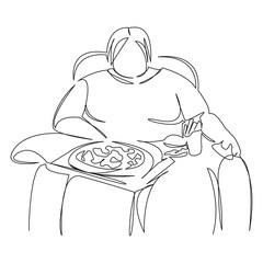 fat woman eating food and watching TV