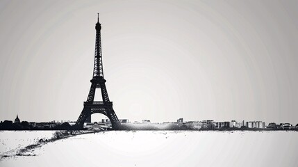 Eiffel tower minimalistic white background black and grey