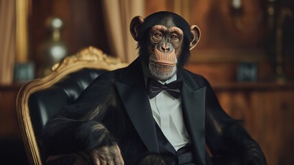 Portrait of a well-dressed monkey with human-like features, exuding sophistication