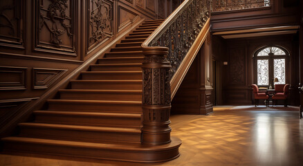 Elegant Wooden Staircase in Vintage Interior - 788477704