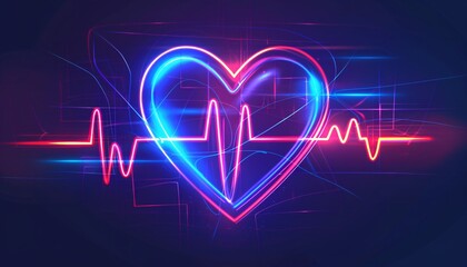 Every heart beat line graphic vector design with blue neon - obrazy, fototapety, plakaty