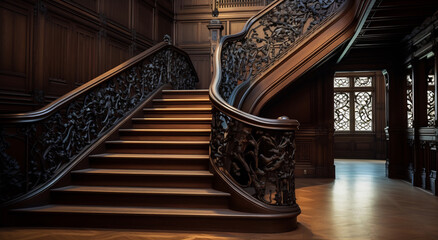 Elegant Wooden Staircase in Vintage Interior - 788478141