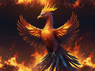 A majestic phoenix reborn from digital ashes in a blaze of holographic flames. Generatice AI