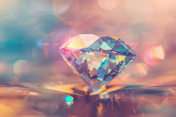 A symmetrical diamond-shaped gemstone reflecting light.