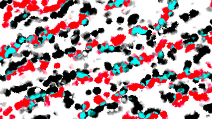 An abstract background created with splotches of red, cyan, and black on a white canvas.
