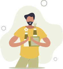 showing benefits of green industry.flat vector illustration.clean production with alternative energy