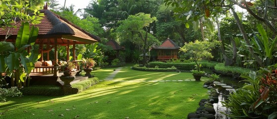 Yoga retreat in Bali, tranquil gardens, spiritual, rejuvenating