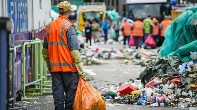 Waste management and street cleaning after a festival, cleanup, responsibility, aftercare